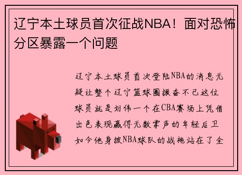 辽宁本土球员首次征战NBA！面对恐怖分区暴露一个问题